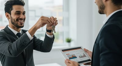 Un homme qui confie les clés de son site Internet à un service spécialisé en backlink