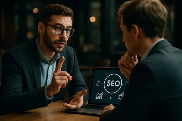 Un consultant SEO en train d'expliquer les erreurs de référencement on-site à éviter absolument